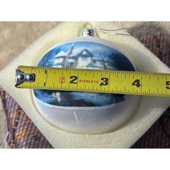 Thomas Kinkade Ornament Moonlit Sleigh Ride 2004 Glass Round With Box Blue - Picture 5 of 8